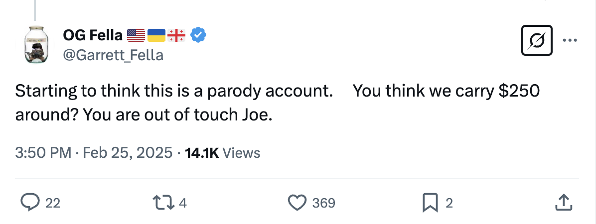 X post about $250 Trump bill